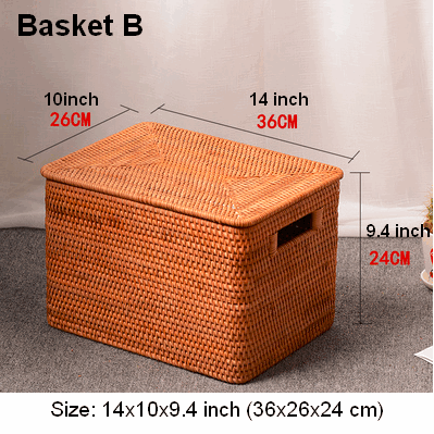 Large Rectangular Storage Baskets for Bathroom, Wicker Storage Basket with Lid, Extra Large Storage Baskets for Clothes, Storage Baskets for Shelves-ArtWorkCrafts.com