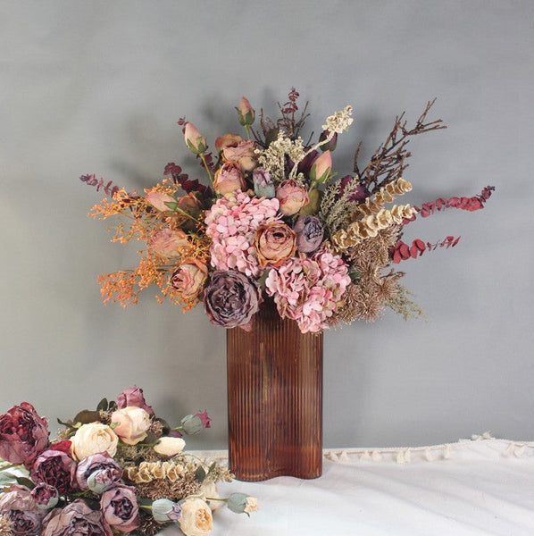 Modern Artificial Floral Arrangement for Bedroom, Beautiful Peony Rose Flowers Arrangement Interior Design, Large Faux Silk Floral Bouquet-ArtWorkCrafts.com