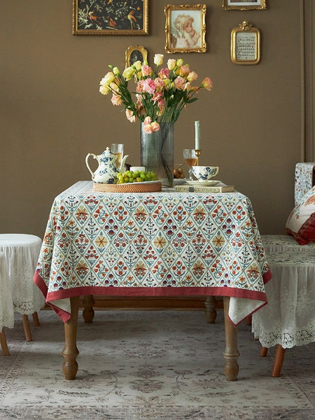 Large Rectangle Tablecloth for Home Decoration, Square Tablecloth for Round Table, Farmhouse Table Cloth Dining Room Table, Flower Pattern Tablecloth-ArtWorkCrafts.com