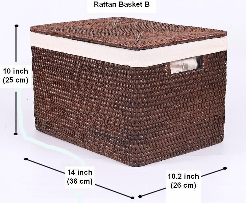 Storage Baskets for Clothes, Large Brown Rattan Storage Baskets, Storage Baskets for Bathroom, Rectangular Storage Baskets, Storage Basket with Lid-ArtWorkCrafts.com