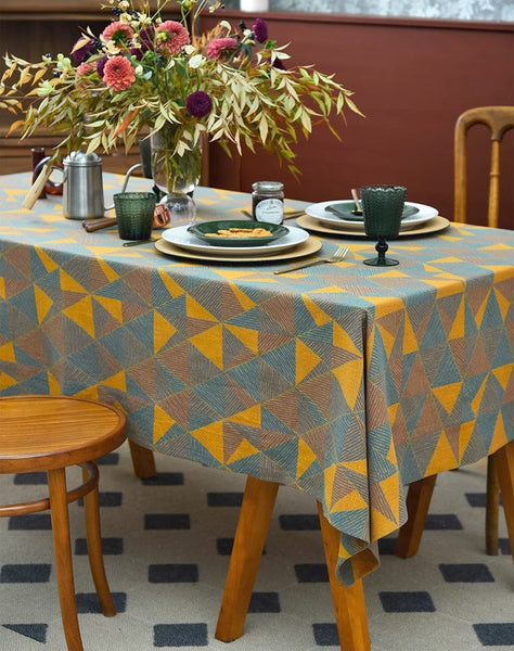 Cotton Triangle Pattern Tablecloth for Kitchen, Extra Large Rectangle Table Covers for Dining Room Table, Square Tablecloth for Coffee Table-ArtWorkCrafts.com