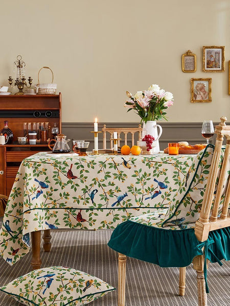 Bird Flower Pattern Farmhouse Table Cloth, Large Modern Rectangle Tablecloth for Dining Room Table, Square Tablecloth for Round Table-ArtWorkCrafts.com