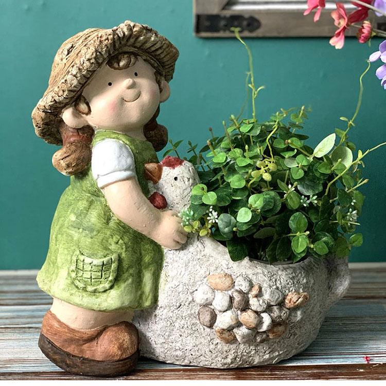 Extra Large Figure Statue, Boy and Girl Flower Pot, Figure Statue for Garden Ornament, Modern Outdoor Decoration, Garden Ideas-ArtWorkCrafts.com