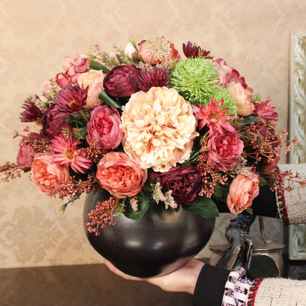 Large Bunch of Autumn Flowers Arrangement, Peony Faux Silk Floral Bouquet Table Centerpiece, Amazing Artificial Floral Arrangement for Dining Room-ArtWorkCrafts.com