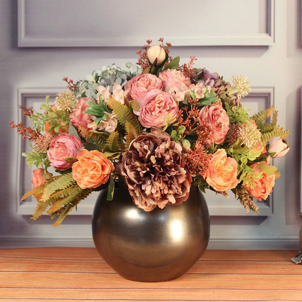 Unique Artificial Floral Arrangement for Dining Room, Large Bunch of Autumn Flowers Arrangement Interior Design, Peony Faux Silk Floral Bouquet Table Centerpiece-ArtWorkCrafts.com