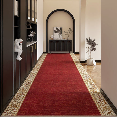 Traditional Red Persian Long Narrow Runner Rugs, Extra Long Hallway Runners, Non Slip Entrance Runner Rugs, Washable Entryway Runner Rug Ideas, Kitchen Runner Rugs-ArtWorkCrafts.com