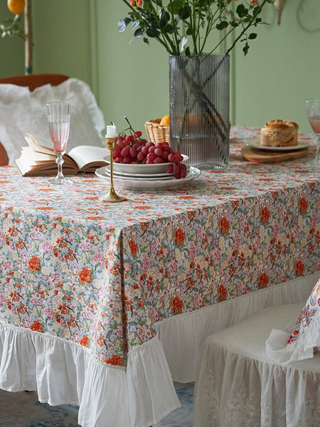 Extra Large Rectangle Tablecloth for Dining Room Table, Natural Spring Flower Farmhouse Table Cloth, Flower Pattern Cotton Tablecloth, Square Tablecloth for Round Table-ArtWorkCrafts.com