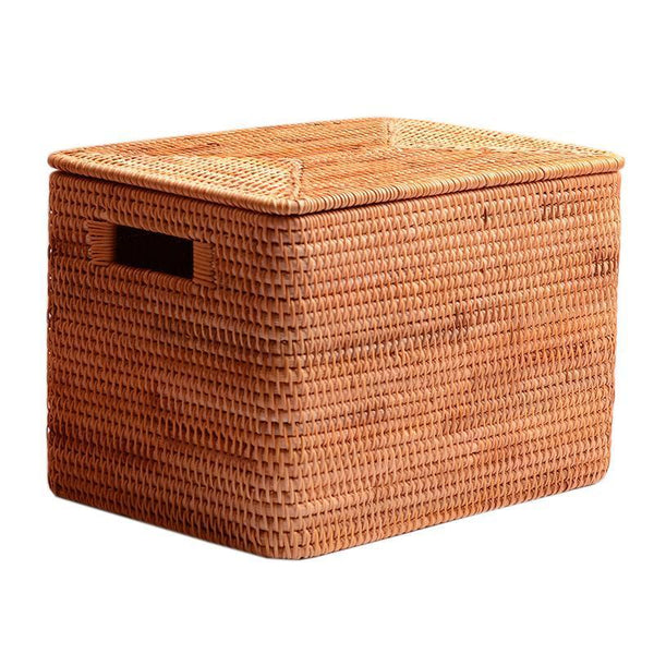 Extra Large Storage Baskets for Clothes, Oversized Rectangular Storage Basket with Lid, Wicker Rattan Storage Basket for Shelves, Storage Baskets for Bedroom-ArtWorkCrafts.com