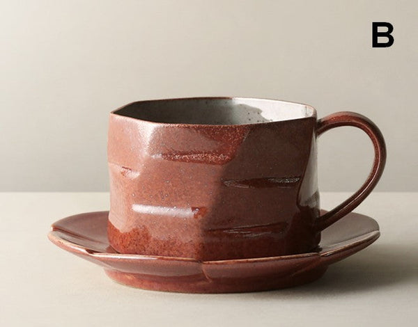 Unique Tea Cup and Saucer, Modern Handmade Pottery Coffee Cup, Creative Ceramic Coffee Cup with Saucer, Tea Cup Set for Afternoon Tea-ArtWorkCrafts.com