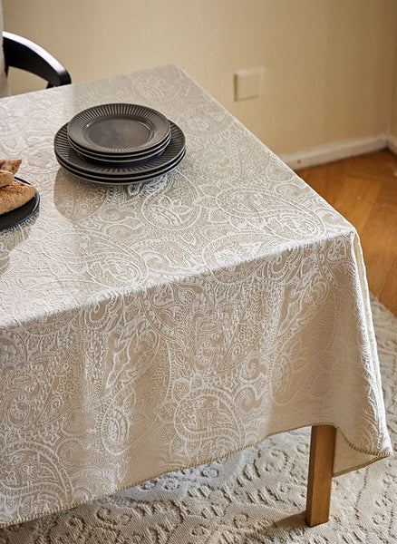 Simple Modern Rectangle Tablecloth for Dining Room Table, Cotton and Linen Flower Pattern Table Covers for Round Table, Square Tablecloth for Kitchen-ArtWorkCrafts.com