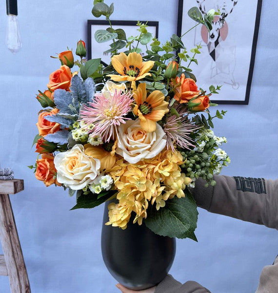 Large Bunch of Autumn Flowers Arrangement Interior Design, Modern Artificial Floral Arrangement for Bedroom, Beautiful Faux Silk Floral Bouquet Table Centerpiece-ArtWorkCrafts.com