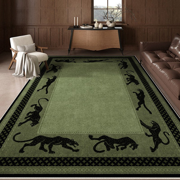 Modern Living Room Rug Ideas, Mid Century Cheetah Green Modern Rugs for Dining Room, Modern Rug Ideas for Bedroom-ArtWorkCrafts.com