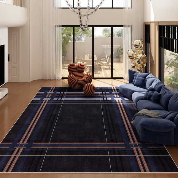 Abstract Blue Contemporary Modern Rugs for Living Room, Geometric Modern Rug Placement Ideas for Dining Room, Large Modern Rugs for Bedroom-ArtWorkCrafts.com