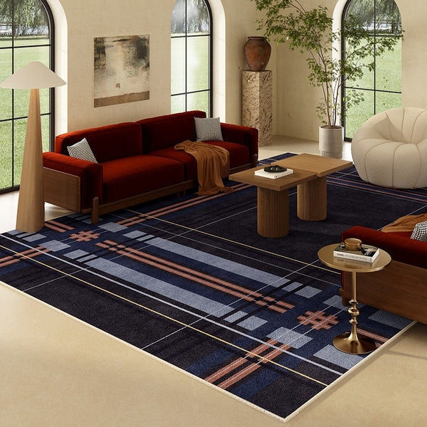 Abstract Blue Contemporary Modern Rugs for Living Room, Geometric Modern Rug Placement Ideas for Dining Room, Large Modern Rugs for Bedroom-ArtWorkCrafts.com