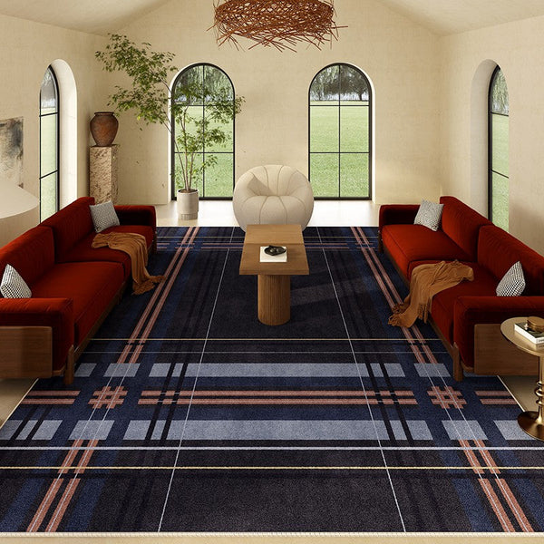 Abstract Blue Contemporary Modern Rugs for Living Room, Geometric Modern Rug Placement Ideas for Dining Room, Large Modern Rugs for Bedroom-ArtWorkCrafts.com