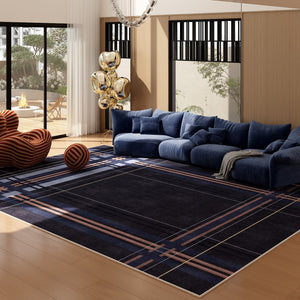 Abstract Blue Contemporary Modern Rugs for Living Room, Geometric Modern Rug Placement Ideas for Dining Room, Large Modern Rugs for Bedroom-ArtWorkCrafts.com