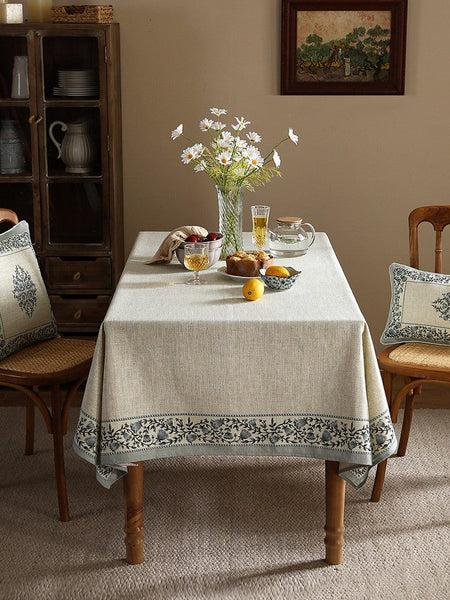 Table Cover for Dining Room Table, Flower Pattern Linen Tablecloth for Round Table, Modern Kitchen Table Cover, Simple Modern Rectangle Tablecloth Ideas for Oval Table-ArtWorkCrafts.com