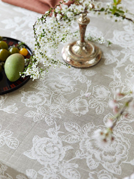 French Flower Pattern Tablecloth for Round Table, Vintage Rectangle Tablecloth for Dining Room Table, Rustic Farmhouse Table Cover for Kitchen-ArtWorkCrafts.com