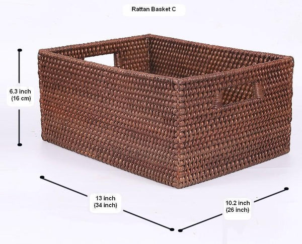 Rectangular Storage Baskets, Storage Baskets for Kitchen, Large Brown Woven Storage Baskets, Storage Baskets for Shelves-ArtWorkCrafts.com