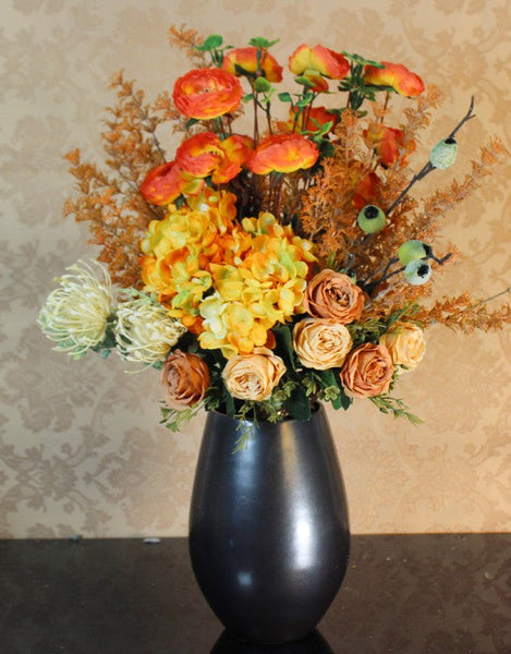 Modern Artificial Floral Arrangement for Bedroom, Large Bunch of Autumn Flowers Arrangement Interior Design, Creative Faux Silk Floral Bouquet Table Centerpiece-ArtWorkCrafts.com