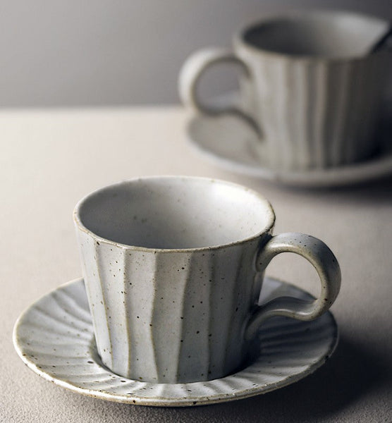 Unique Tea Cup and Saucer, Modern Tea Cup Set for Afternoon Tea, Handmade Pottery Coffee Cup, Creative Ceramic Coffee Cup with Saucer-ArtWorkCrafts.com