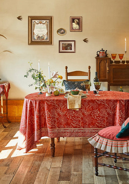 Large Modern Rectangle Tablecloth for Dining Room Table, Red Christmas Flower Pattern Tablecloth for Oval Table, Square Table Covers for Kitchen, Farmhouse Table Cloth for Round Table-ArtWorkCrafts.com