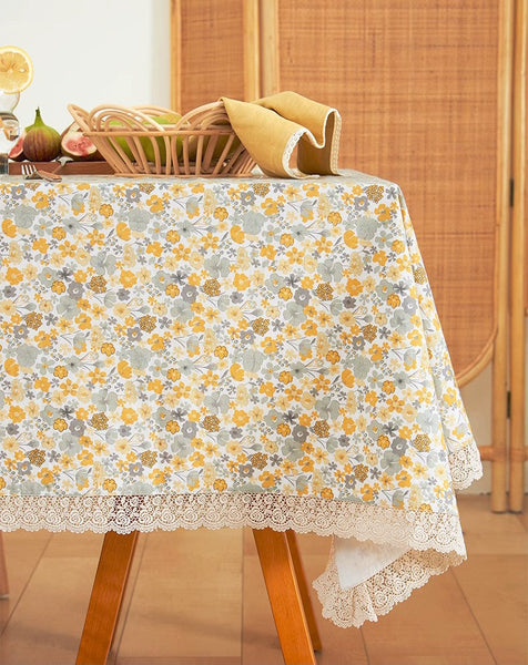 Dining Room Flower Table Cloths, Cotton Rectangular Table Covers for Kitchen, Farmhouse Table Cloth, Wedding Tablecloth, Square Tablecloth for Round Table-ArtWorkCrafts.com