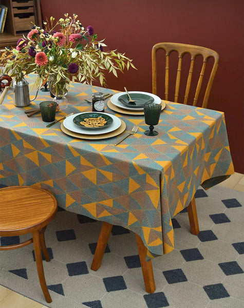 Cotton Triangle Pattern Tablecloth for Kitchen, Extra Large Rectangle Table Covers for Dining Room Table, Square Tablecloth for Coffee Table-ArtWorkCrafts.com