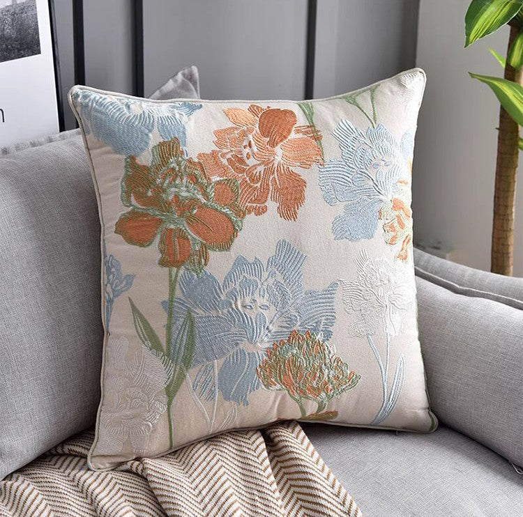 Decorative Sofa Pillows for Couch, Embroider Flower Cotton Pillow Covers, Cotton Flower Decorative Pillows, Farmhouse Decorative Pillows-ArtWorkCrafts.com