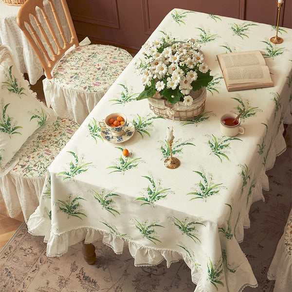 Cotton Embroidery Lace Rectangle Tablecloth for Dining Room Table, Farmhouse Table Cloth, Spring Flower Pattern Tablecloth, Square Tablecloth for Round Table-ArtWorkCrafts.com