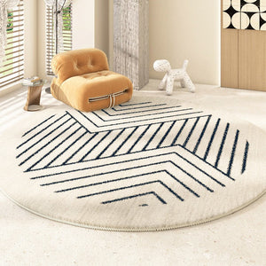 Thick Round Rugs for Dining Room, Abstract Contemporary Round Rugs for Bedroom, Geometric Modern Rug Ideas for Living Room-ArtWorkCrafts.com