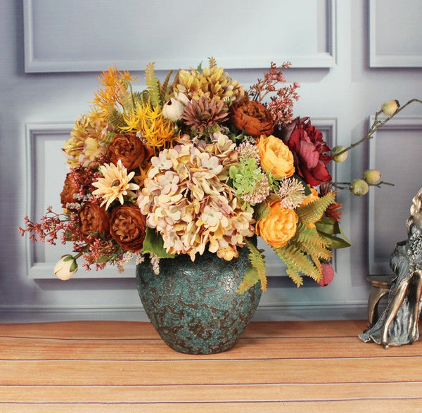 Modern Artificial Floral Arrangement for Bedroom, Large Bunch of Autumn Flowers Arrangement Interior Design, Peony Faux Silk Floral Bouquet Table Centerpiece-ArtWorkCrafts.com