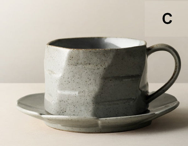 Unique Tea Cup and Saucer, Modern Handmade Pottery Coffee Cup, Creative Ceramic Coffee Cup with Saucer, Tea Cup Set for Afternoon Tea-ArtWorkCrafts.com