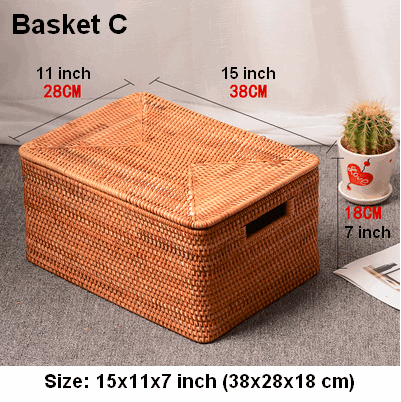 Large Storage Baskets for Clothes, Laundry Woven Baskets, Rattan Storage Baskets for Shelves, Kitchen Storage Baskets, Rectangular Storage Basket with Lid-ArtWorkCrafts.com