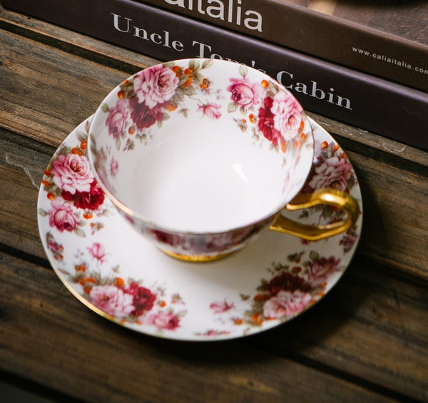 Unique Royal Coffee Cup and Saucer, Elegant Flower Ceramic Cups, Creative Bone China Porcelain Tea Cup Set, Beautiful British Tea Cups-ArtWorkCrafts.com