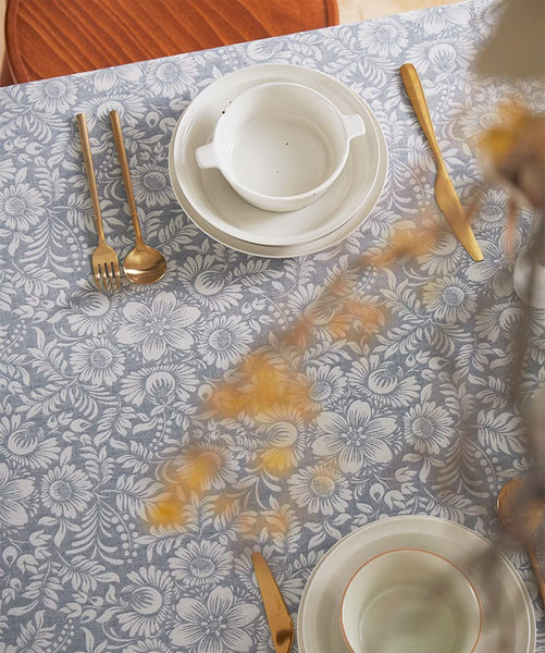 Farmhouse Table Cloth, Wedding Tablecloth, Dining Room Flower Pattern Table Cloths, Square Tablecloth for Round Table, Cotton Rectangular Table Covers for Kitchen-ArtWorkCrafts.com