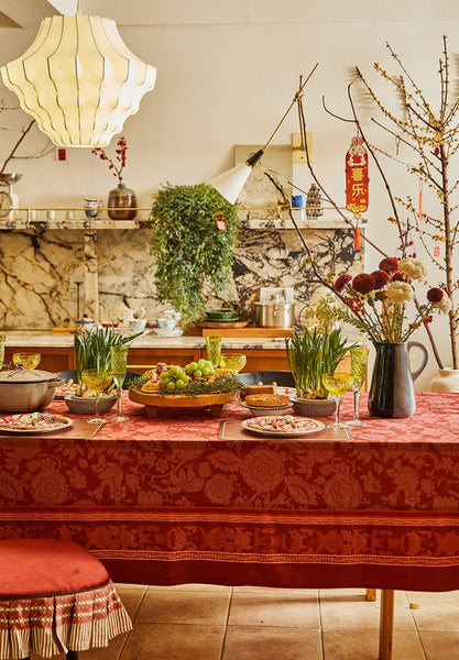 Long Rectangle Tablecloth for Dining Room Table, Christmas Table Cloth, Wedding Tablecloth, Red Flower Pattern Tablecloth for Home Decoration, Square Tablecloth-ArtWorkCrafts.com