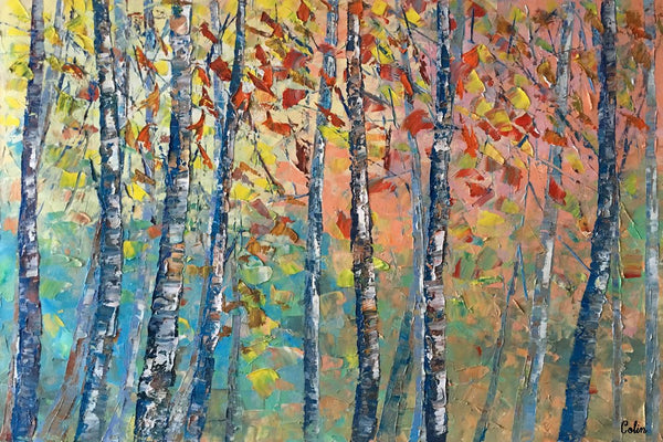 Birch Tree Painting, Landscape Painting, Original Wall Art, Canvas Art, Custom Large Oil Painting-ArtWorkCrafts.com