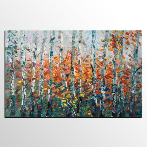 Birch Tree Wall Art, Custom Artwork, Art on Canvas, Living Room Wall Art, Ready to Hang-ArtWorkCrafts.com