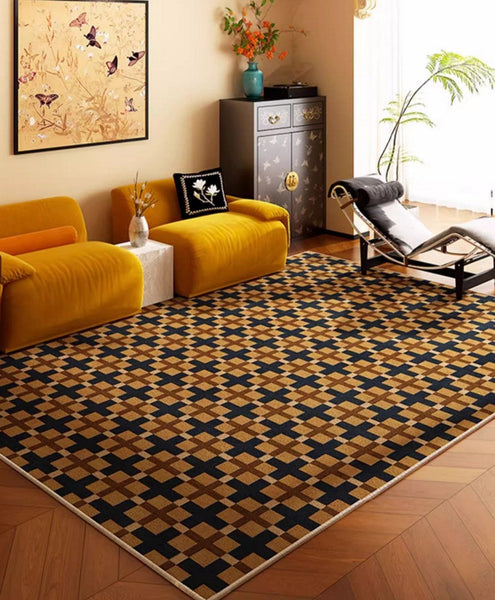 Abstract Modern Rugs for Living Room, Modern Rugs under Dining Room Table, Mid Century Geometric Carpets, Contemporary Modern Rugs Next to Bed-ArtWorkCrafts.com