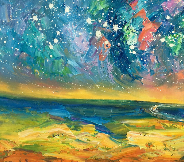 Abstract Landscape Paintings, Starry Night Sky Oil Painting, Landscape Canvas Paintings, Custom Original Oil Painting on Canvas-ArtWorkCrafts.com