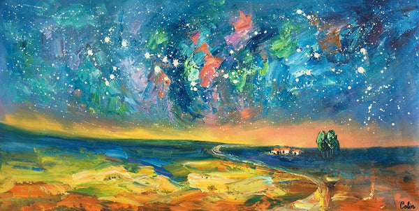 Abstract Landscape Paintings, Starry Night Sky Oil Painting, Landscape Canvas Paintings, Custom Original Oil Painting on Canvas-ArtWorkCrafts.com