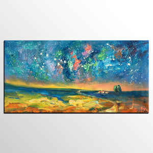 Abstract Landscape Paintings, Starry Night Sky Oil Painting, Landscape Canvas Paintings, Custom Original Oil Painting on Canvas-ArtWorkCrafts.com