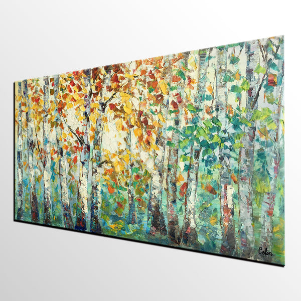 Autumn Tree Landscape Painting, Landscape Painting for Sale, Autumn Paintings, Living Room Wall Art Paintings, Custom Original Painting-ArtWorkCrafts.com