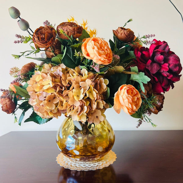 Modern Artificial Floral Arrangement for Bedroom, Large Bunch of Autumn Flowers Arrangement Interior Design, Peony Faux Silk Floral Bouquet Table Centerpiece-ArtWorkCrafts.com