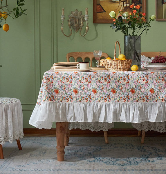 Extra Large Rectangle Tablecloth for Dining Room Table, Natural Spring Flower Farmhouse Table Cloth, Flower Pattern Cotton Tablecloth, Square Tablecloth for Round Table-ArtWorkCrafts.com