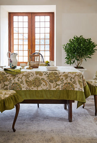 Extra Large Modern Tablecloth Ideas for Dining Room Table, Green Flower Pattern Table Cover for Kitchen, Outdoor Picnic Tablecloth, Rectangular Tablecloth for Round Table-ArtWorkCrafts.com