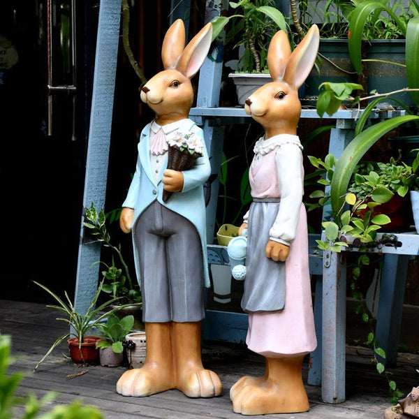 Rabbit Statues, Animal Statue for Garden Ornaments, Extra Large Rabbit Couple Statue, Villa Courtyard Decor, Outdoor Garden Design Ideas, Garden Decoration Ideas-ArtWorkCrafts.com