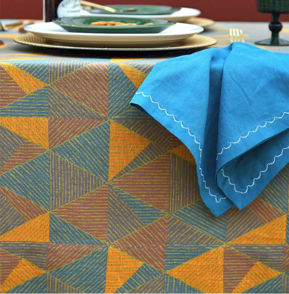 Cotton Triangle Pattern Tablecloth for Kitchen, Extra Large Rectangle Table Covers for Dining Room Table, Square Tablecloth for Coffee Table-ArtWorkCrafts.com