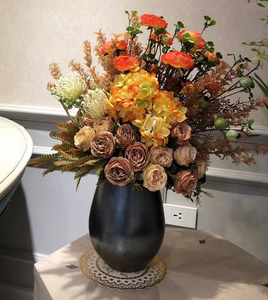 Modern Artificial Floral Arrangement for Bedroom, Large Bunch of Autumn Flowers Arrangement Interior Design, Creative Faux Silk Floral Bouquet Table Centerpiece-ArtWorkCrafts.com